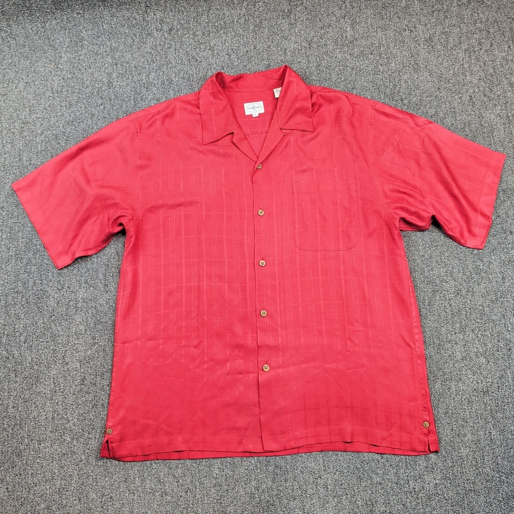 Linea Uomo Retro Camp Shirt XL Red 100% Silk Tonal Checkered Resortwear Cabana